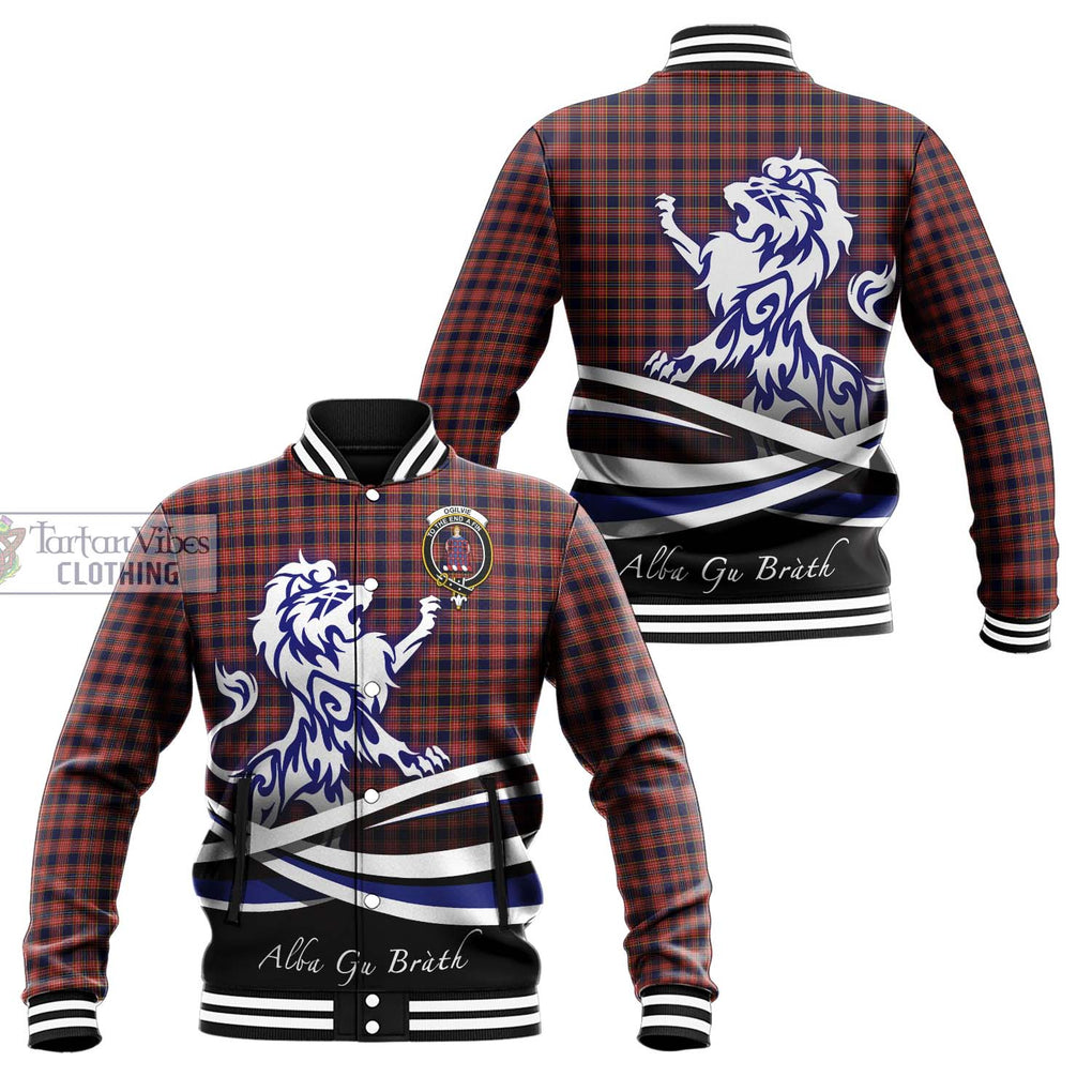 Ogilvie (Ogilvy) Tartan Baseball Jacket with Alba Gu Brath Regal Lion Emblem Unisex - Tartanvibesclothing Shop