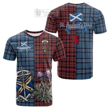 Ogilvie (Ogilvy) Tartan Cotton T-shirt Happy St. Andrew's Day Half Tartan Style