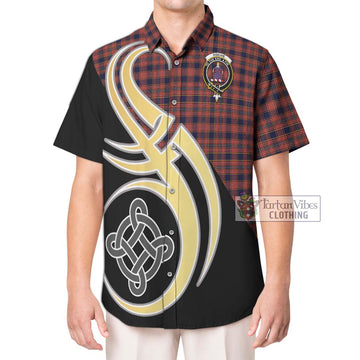 Ogilvie (Ogilvy) Tartan Short Sleeve Button Shirt with Family Crest and Celtic Symbol Style