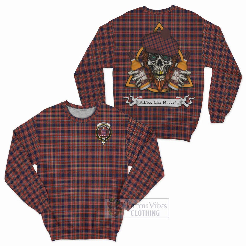 Tartan Vibes Clothing Ogilvie (Ogilvy) Tartan Sweatshirt with Family Crest and Bearded Skull Holding Bottles of Whiskey