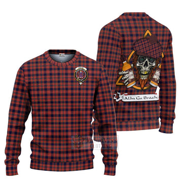 Ogilvie (Ogilvy) Tartan Ugly Sweater with Family Crest and Bearded Skull Holding Bottles of Whiskey