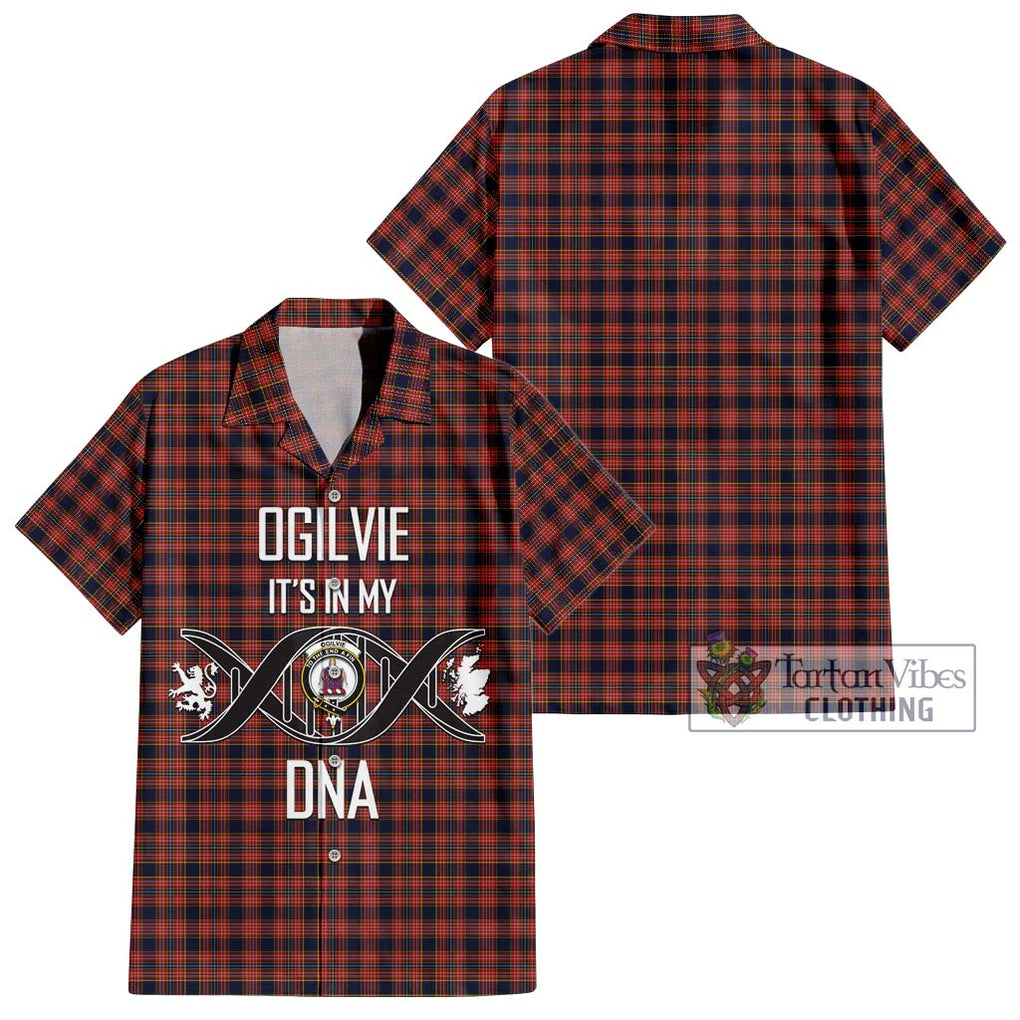 Ogilvie (Ogilvy) Tartan Short Sleeve Button Shirt with Family Crest DNA In Me Style Kid - Tartanvibesclothing Shop