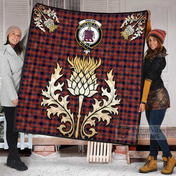 Ogilvie (Ogilvy) Tartan Quilt with Family Crest and Golden Thistle Style