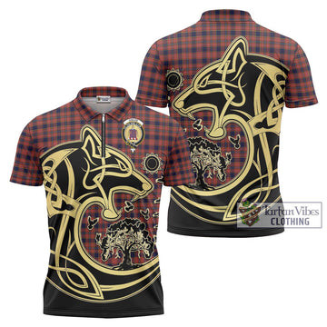 Ogilvie (Ogilvy) Tartan Zipper Polo Shirt with Family Crest Celtic Wolf Style