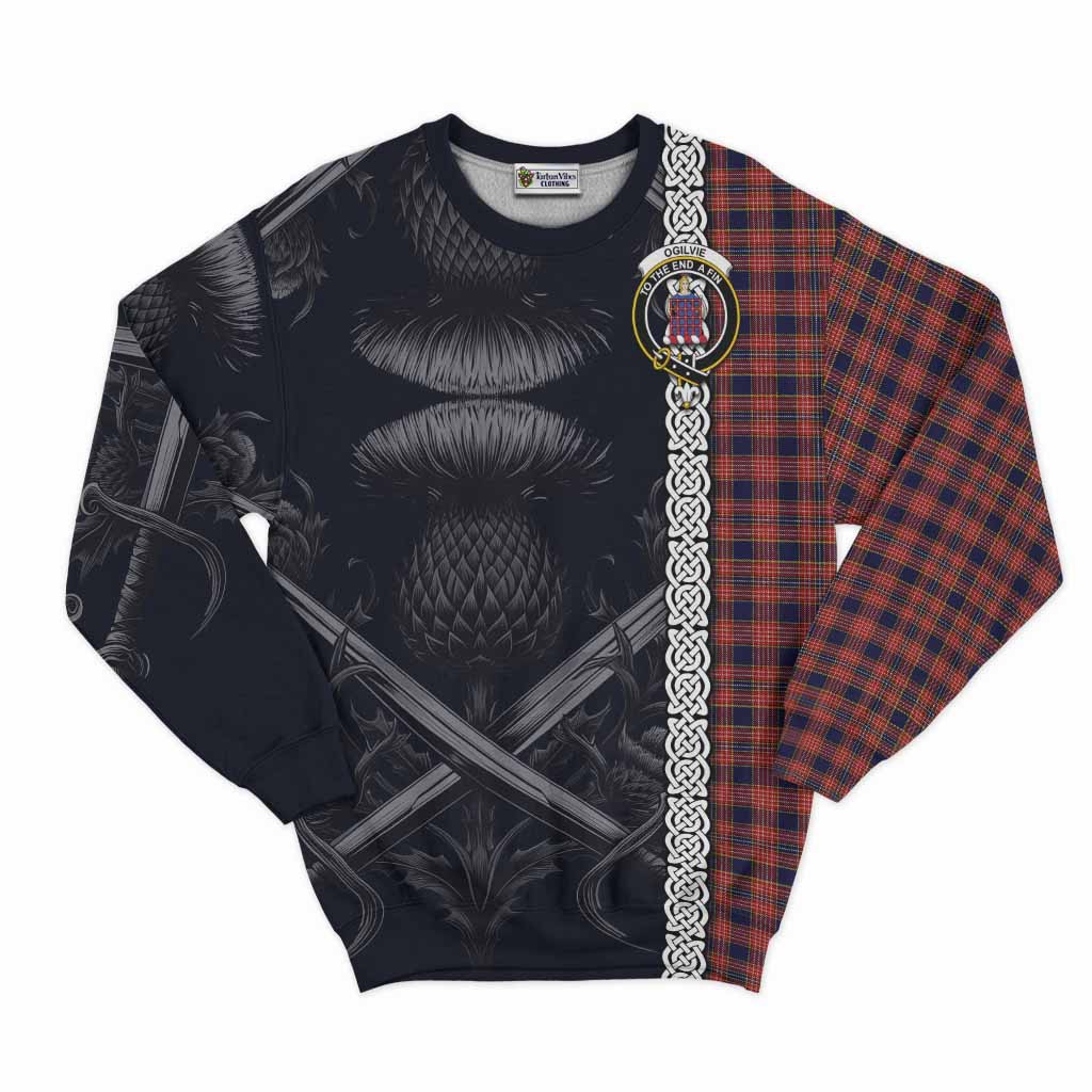 Tartan Vibes Clothing Ogilvie (Ogilvy) Tartan Sweatshirt with Family Crest Cross Sword Thistle Celtic Vibes