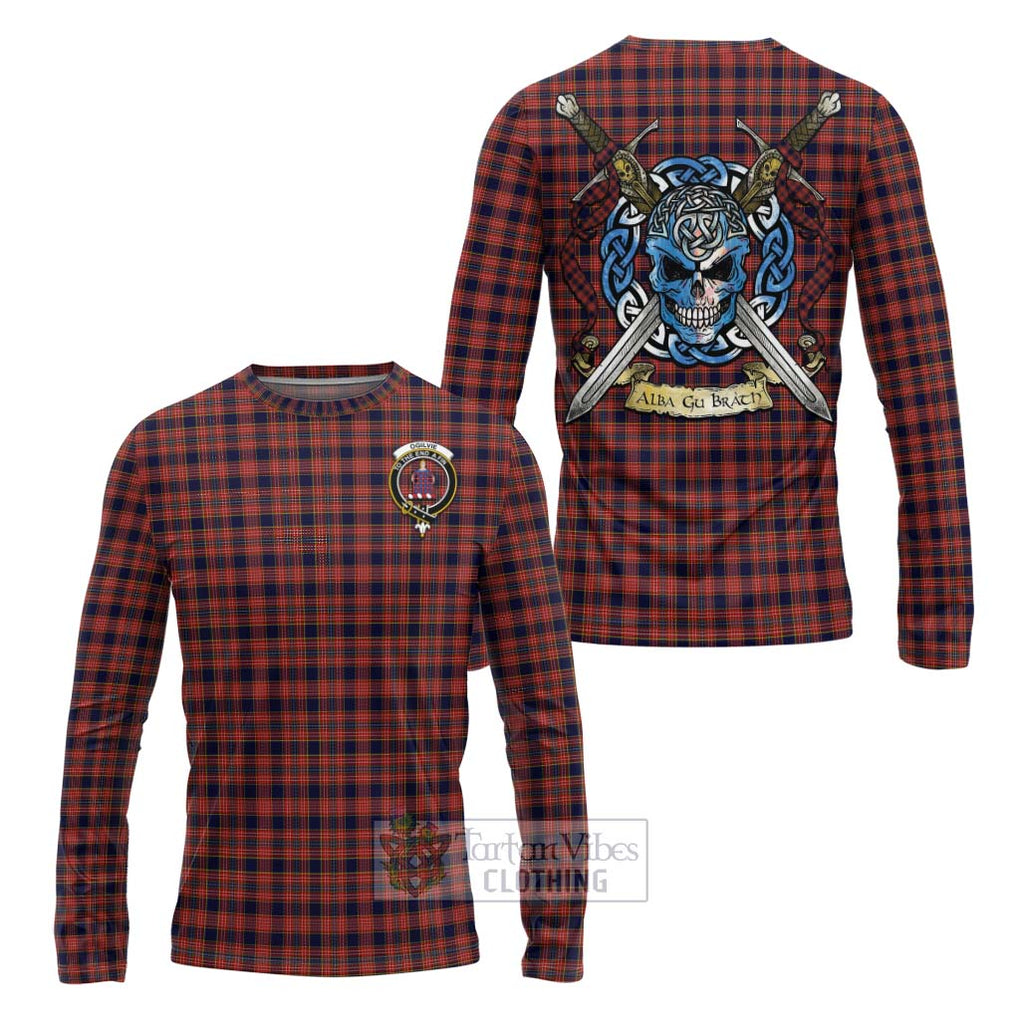 Tartan Vibes Clothing Ogilvie (Ogilvy) Tartan Long Sleeve T-Shirt with Family Crest Celtic Skull Style