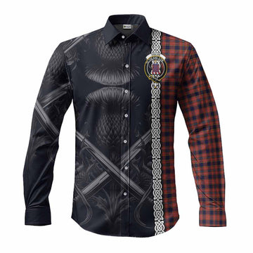 Ogilvie (Ogilvy) Tartan Long Sleeve Button Shirt with Family Crest Cross Sword Thistle Celtic Vibes