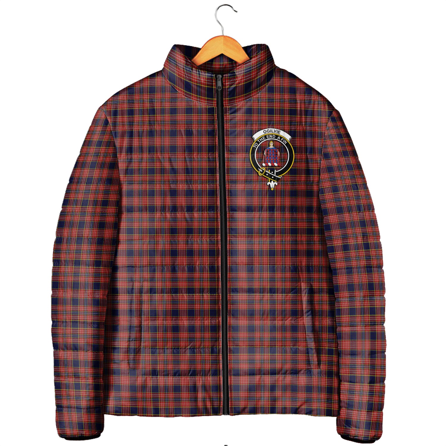 Ogilvie (Ogilvy) Tartan Padded Jacket with Family Crest Men's Padded Jacket - Tartan Vibes Clothing