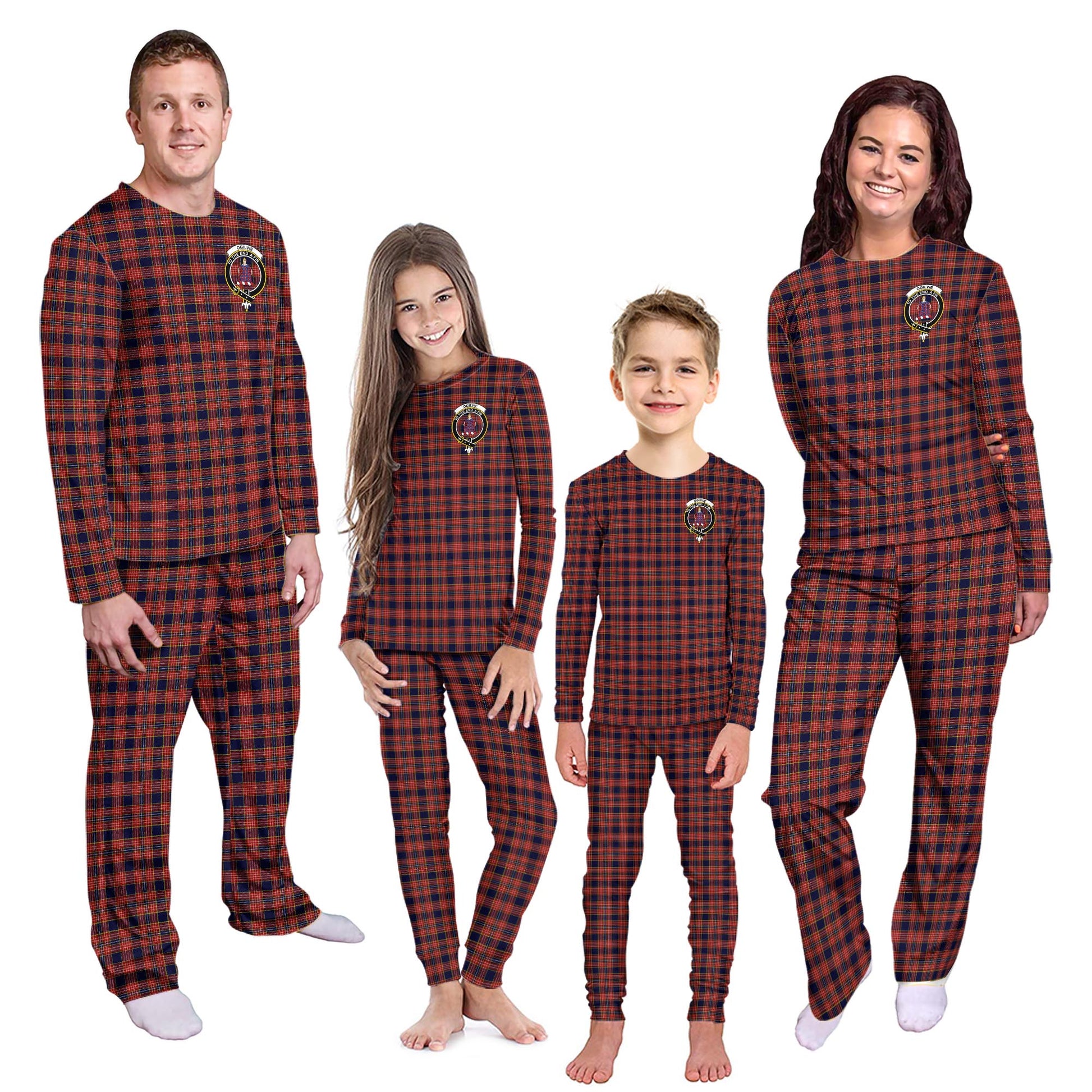 Ogilvie (Ogilvy) Tartan Pajamas Family Set with Family Crest - Tartanvibesclothing