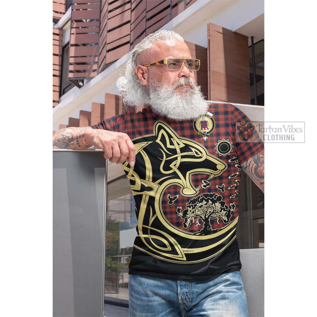 Tartan Vibes Clothing Ogilvie (Ogilvy) Tartan Cotton T-shirt with Family Crest Celtic Wolf Style