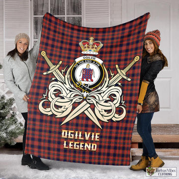 Ogilvie (Ogilvy) Tartan Blanket with Clan Crest and the Golden Sword of Courageous Legacy