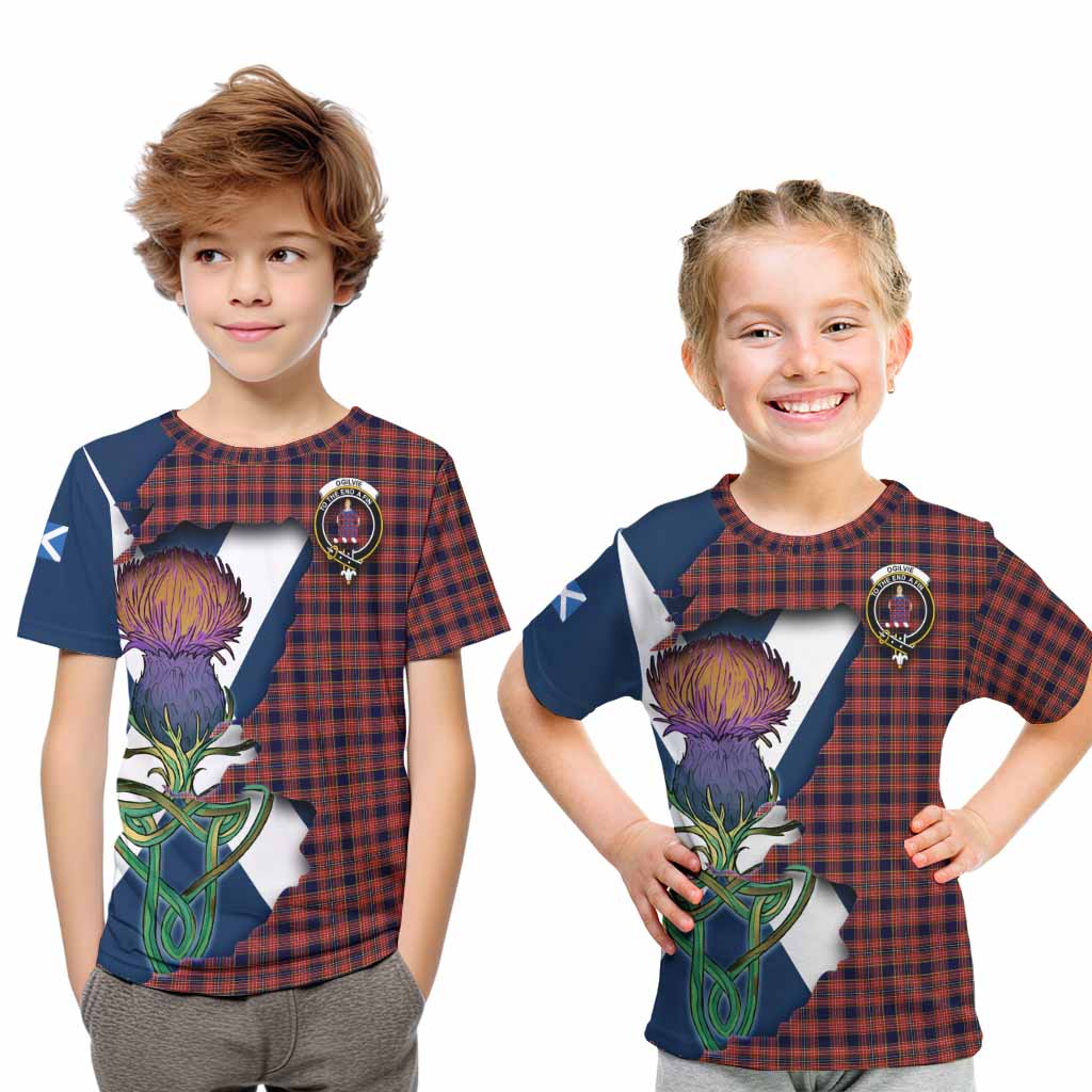 Ogilvie (Ogilvy) Tartan Family Crest Kid T-Shirt Scottish Thistle Celtic Inspired Youth XL Size14 - Tartan Vibes Clothing