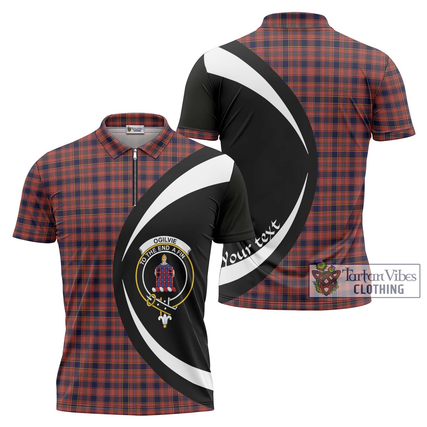 Tartan Vibes Clothing Ogilvie (Ogilvy) Tartan Zipper Polo Shirt with Family Crest Circle Style