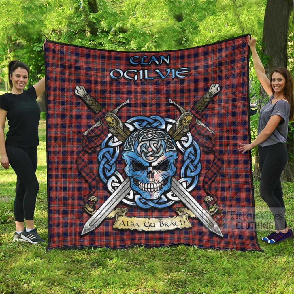 Tartan Vibes Clothing Ogilvie (Ogilvy) Tartan Quilt with Celtic Skull Alba Gu Brath Style