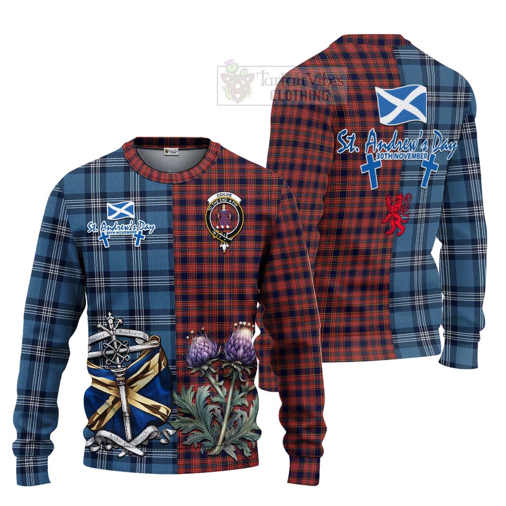 Tartan Vibes Clothing Ogilvie (Ogilvy) Tartan Knitted Sweater Happy St. Andrew's Day Half Tartan Style