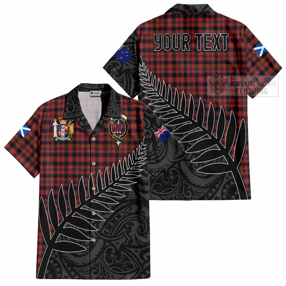 Tartan Vibes Clothing Ogilvie (Ogilvy) Crest Tartan Short Sleeve Button Shirt with New Zealand Silver Fern Half Style