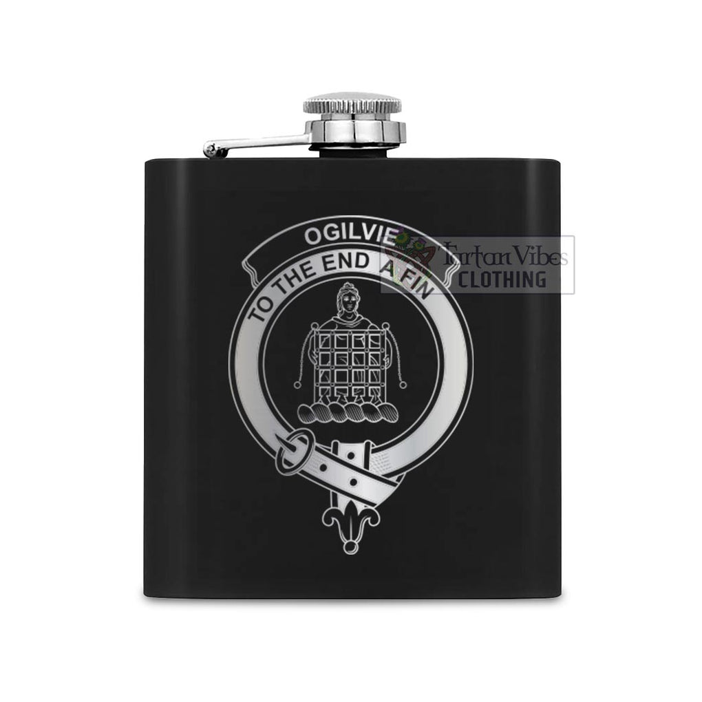Ogilvie (Ogilvy) Crest Hip Flask Set 7oz Black Stainless Steel with A Gift Box One Size 7oz - 2D-tartanvibesclothing