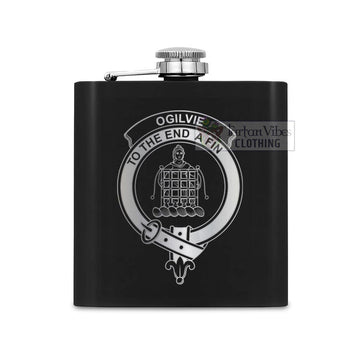 Ogilvie (Ogilvy) Crest Hip Flask Set 7oz Black Stainless Steel with A Gift Box One Size 7oz - 2D-tartanvibesclothing