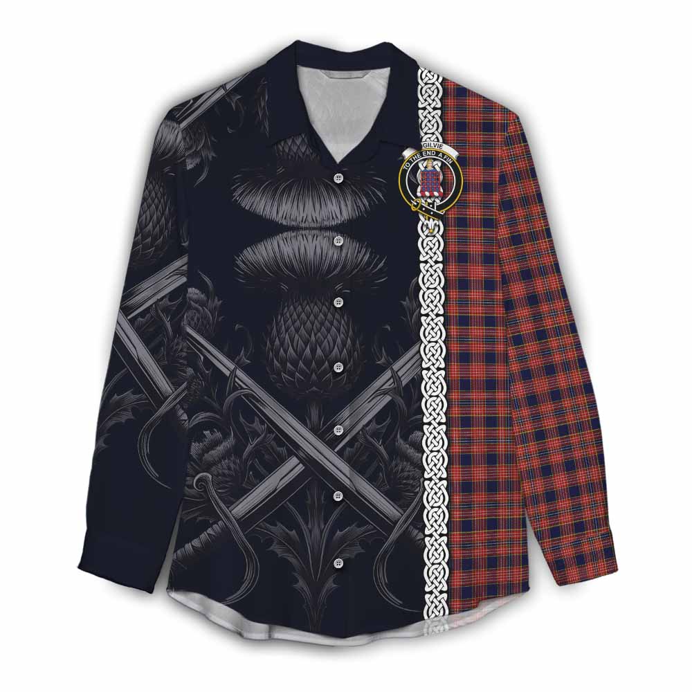 Tartan Vibes Clothing Ogilvie (Ogilvy) Tartan Women's Casual Shirt with Family Crest Cross Sword Thistle Celtic Vibes