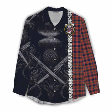 Ogilvie (Ogilvy) Tartan Women's Casual Shirt with Family Crest Cross Sword Thistle Celtic Vibes