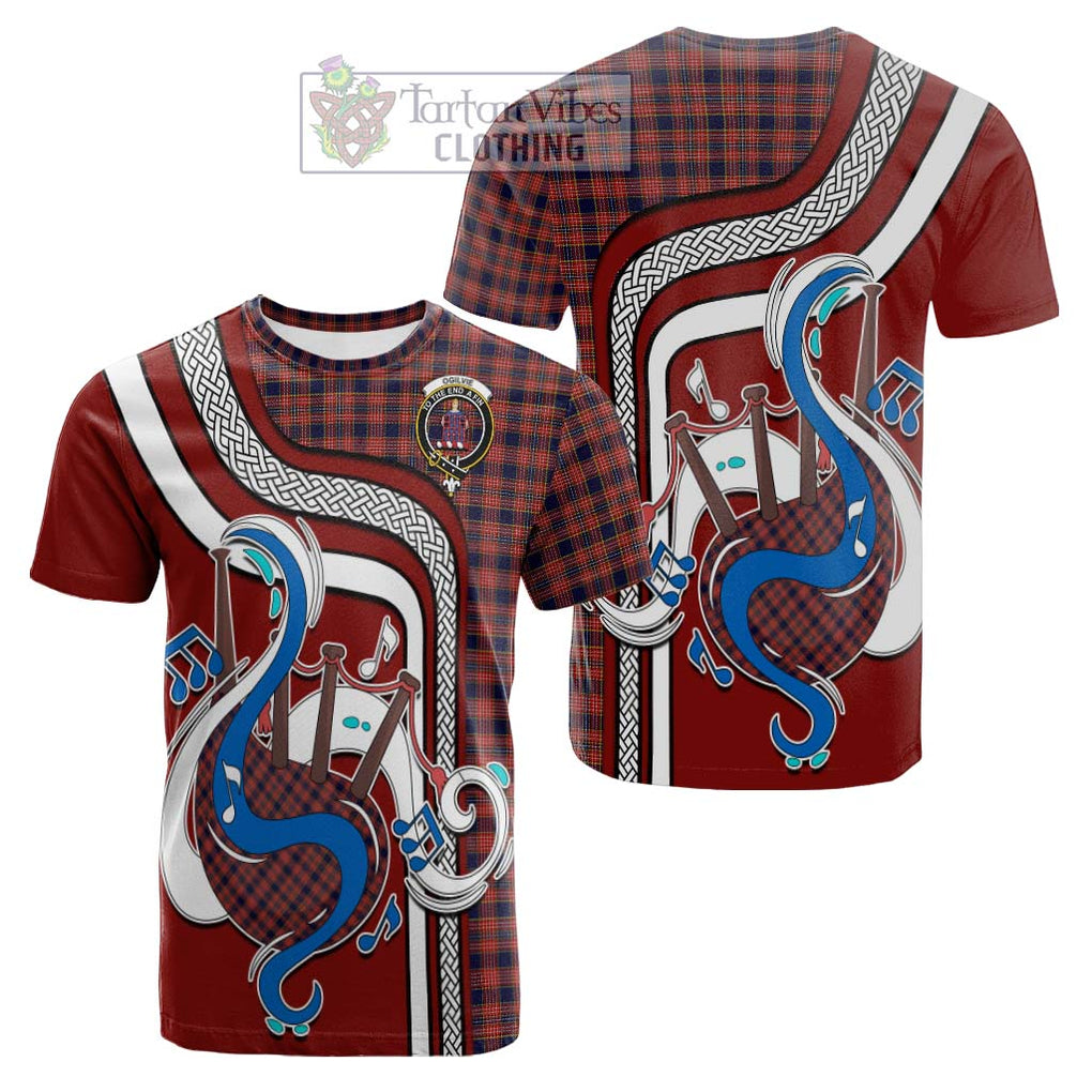 Tartan Vibes Clothing Ogilvie (Ogilvy) Tartan Cotton T-shirt with Epic Bagpipe Style