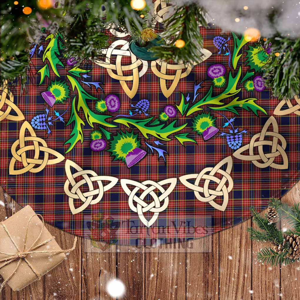 Tartan Vibes Clothing Ogilvie (Ogilvy) Tartan Christmas Tree Skirt with Thistle Celtic Knot Style