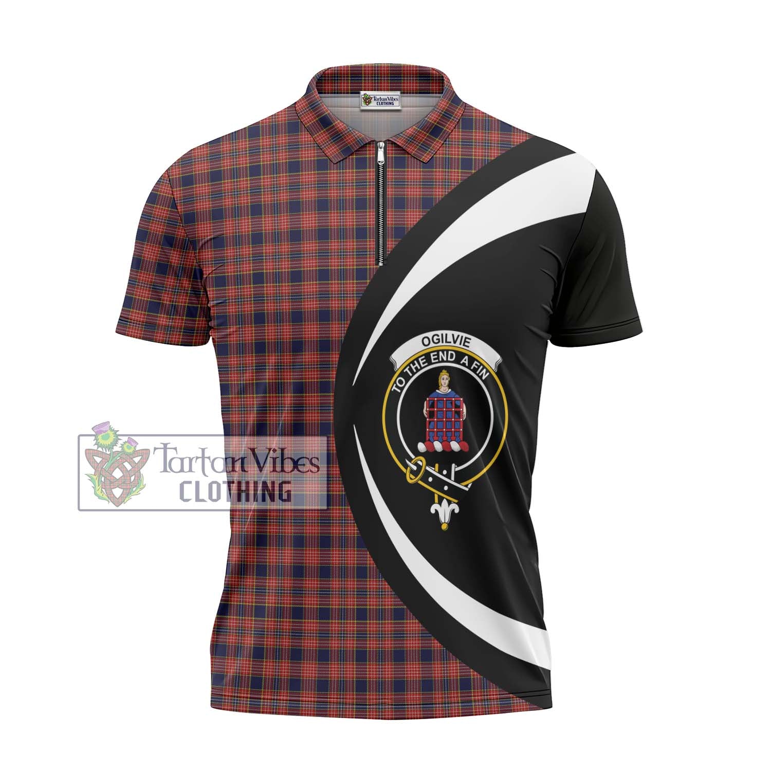 Tartan Vibes Clothing Ogilvie (Ogilvy) Tartan Zipper Polo Shirt with Family Crest Circle Style