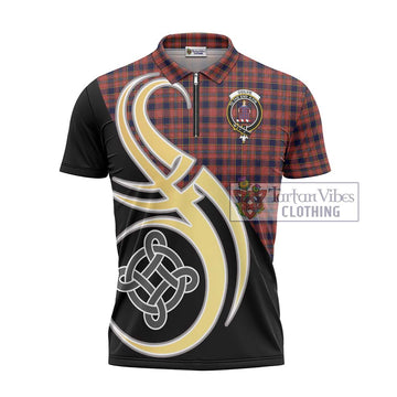 Ogilvie (Ogilvy) Tartan Zipper Polo Shirt with Family Crest and Celtic Symbol Style