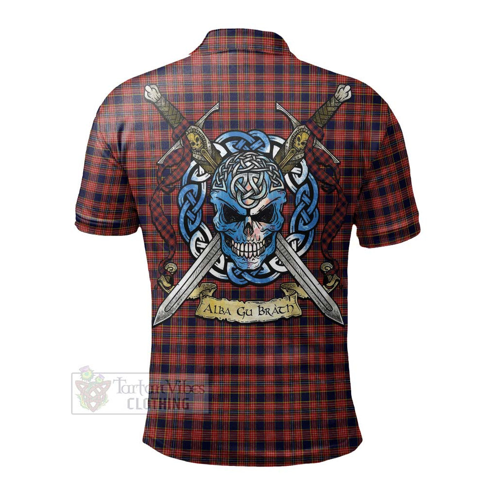 Tartan Vibes Clothing Ogilvie (Ogilvy) Tartan Polo Shirt with Family Crest Celtic Skull Style