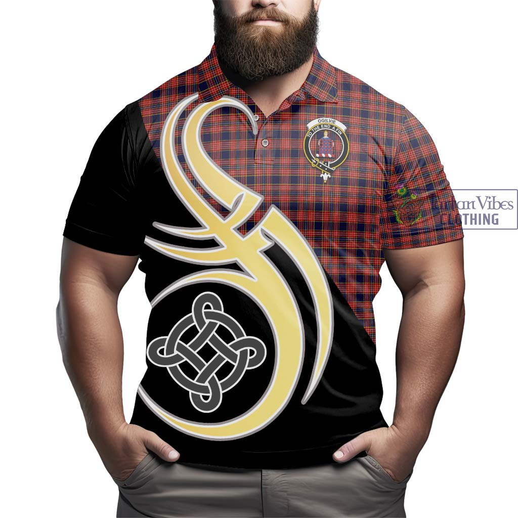 Tartan Vibes Clothing Ogilvie (Ogilvy) Tartan Polo Shirt with Family Crest and Celtic Symbol Style