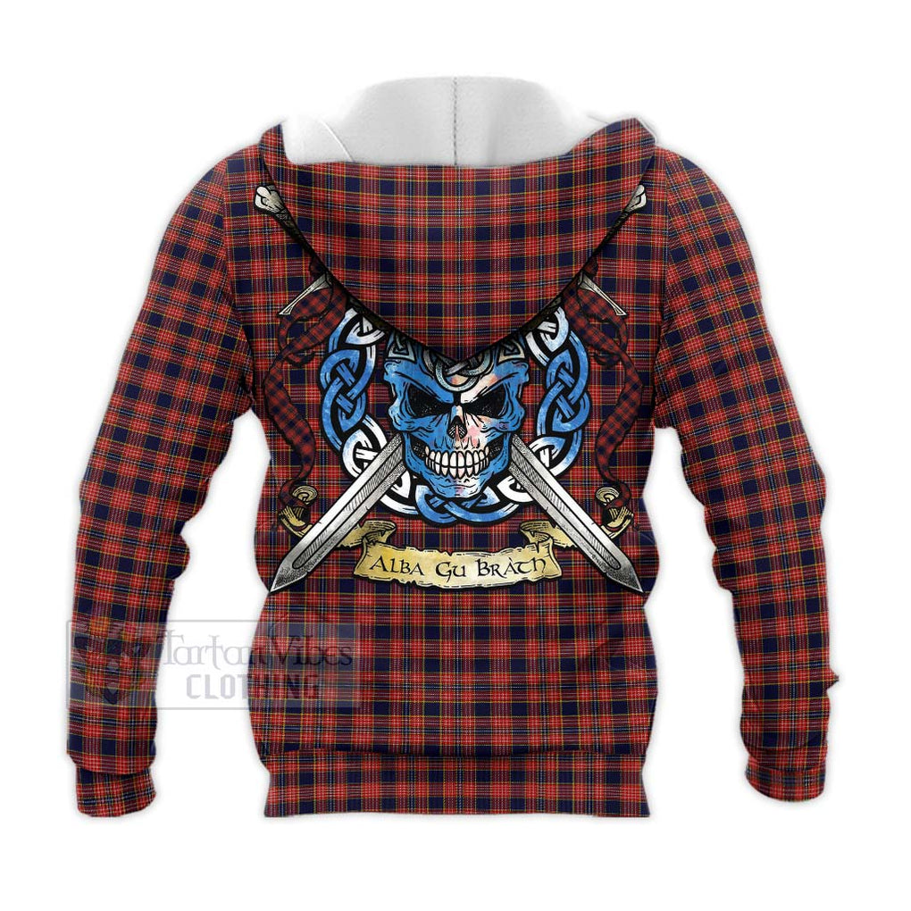 Tartan Vibes Clothing Ogilvie (Ogilvy) Tartan Knitted Hoodie with Family Crest Celtic Skull Style