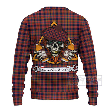 Ogilvie (Ogilvy) Tartan Ugly Sweater with Family Crest and Bearded Skull Holding Bottles of Whiskey