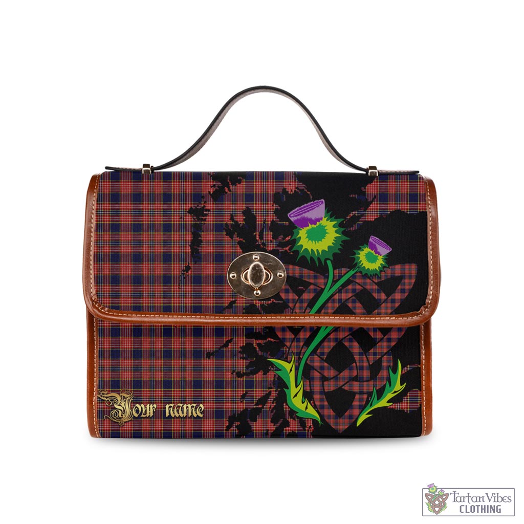 Tartan Vibes Clothing Ogilvie (Ogilvy) Tartan Waterproof Canvas Bag with Scotland Map and Thistle Celtic Accents