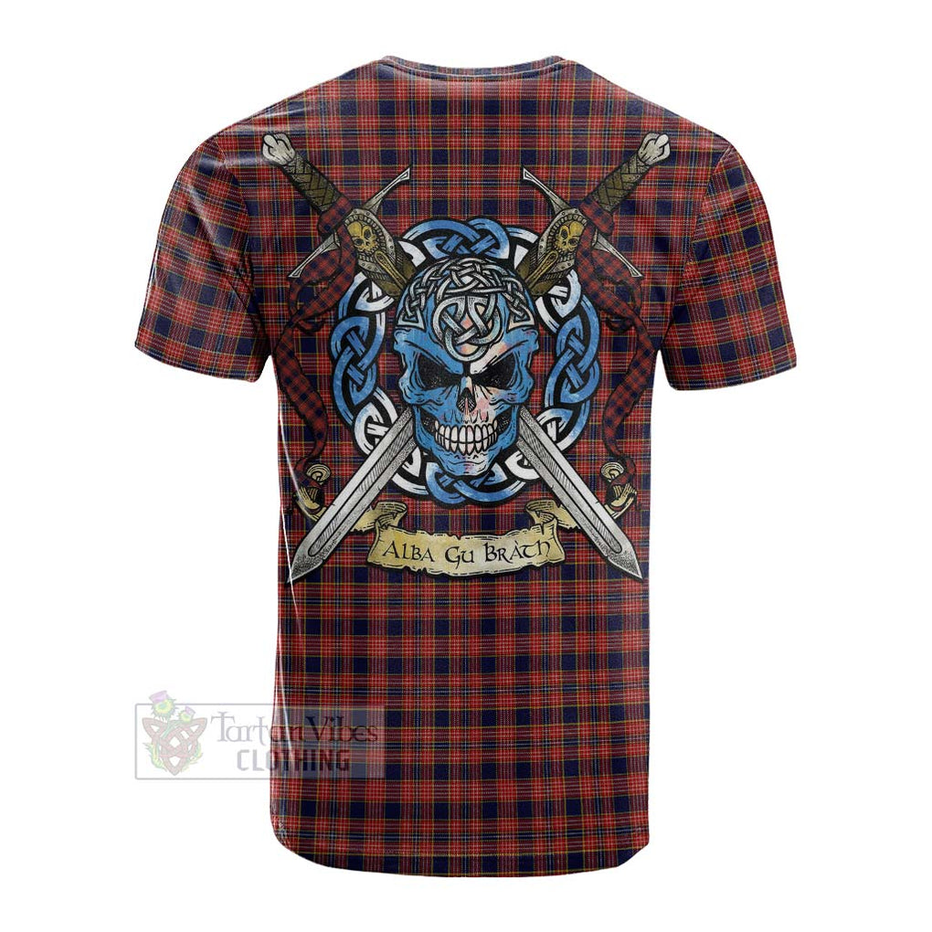 Tartan Vibes Clothing Ogilvie (Ogilvy) Tartan Cotton T-shirt with Family Crest Celtic Skull Style