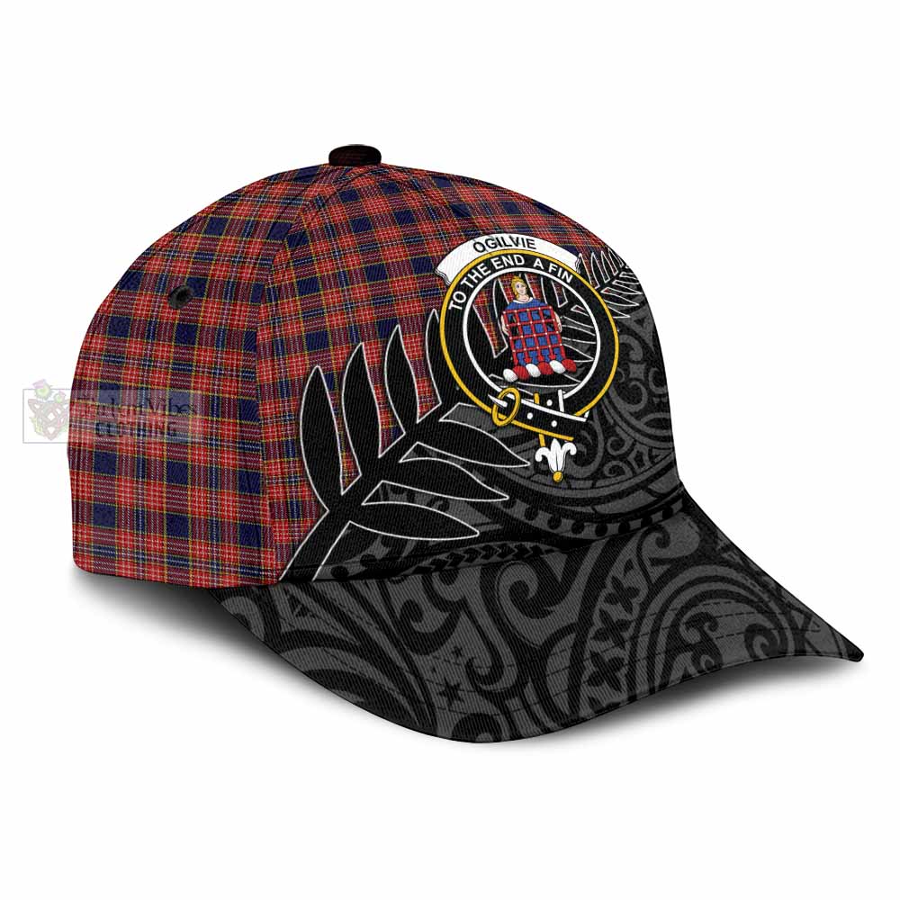 Tartan Vibes Clothing Ogilvie (Ogilvy) Tartan Classic Cap with New Zealand Silver Fern Half Style