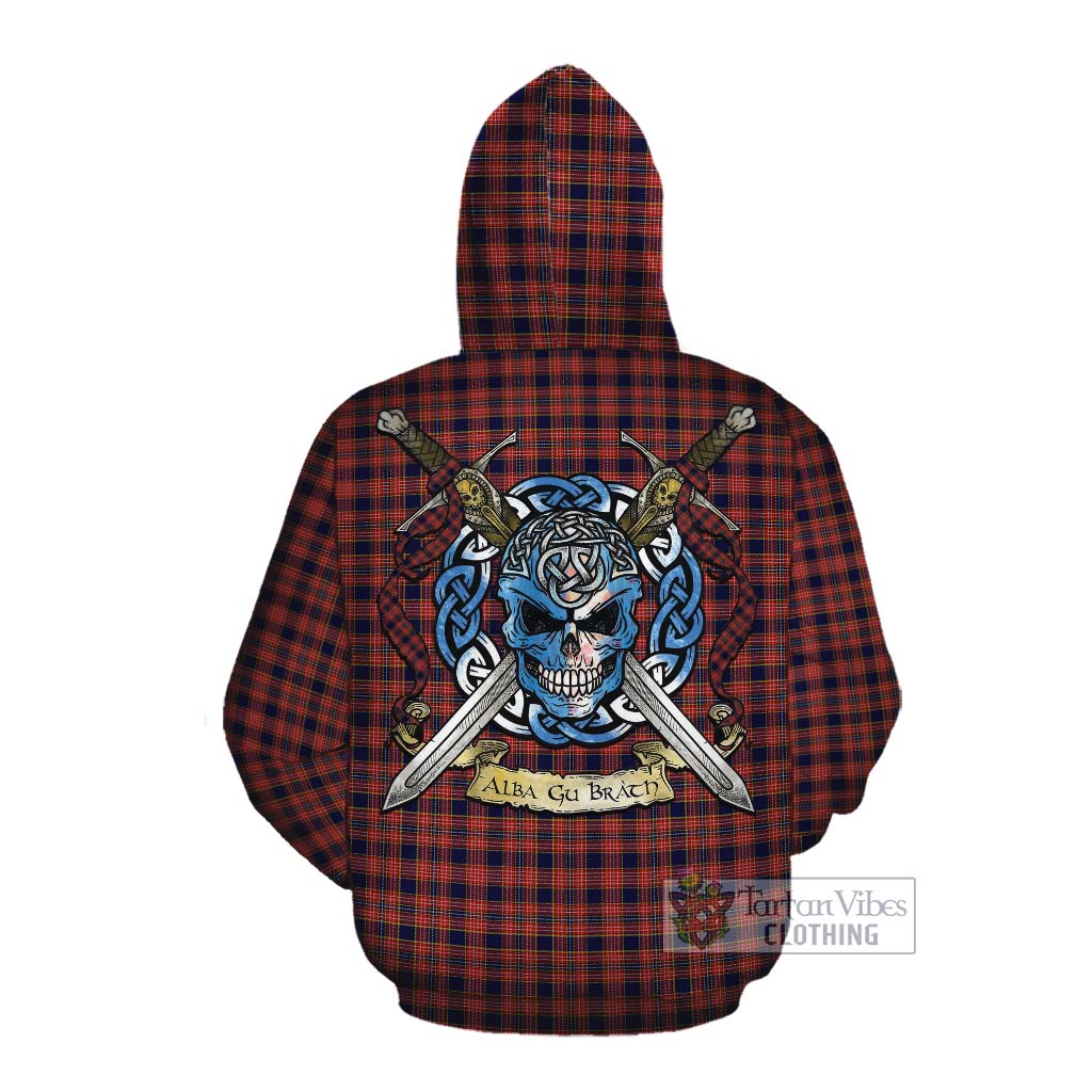 Tartan Vibes Clothing Ogilvie (Ogilvy) Tartan Cotton Hoodie with Family Crest Celtic Skull Style