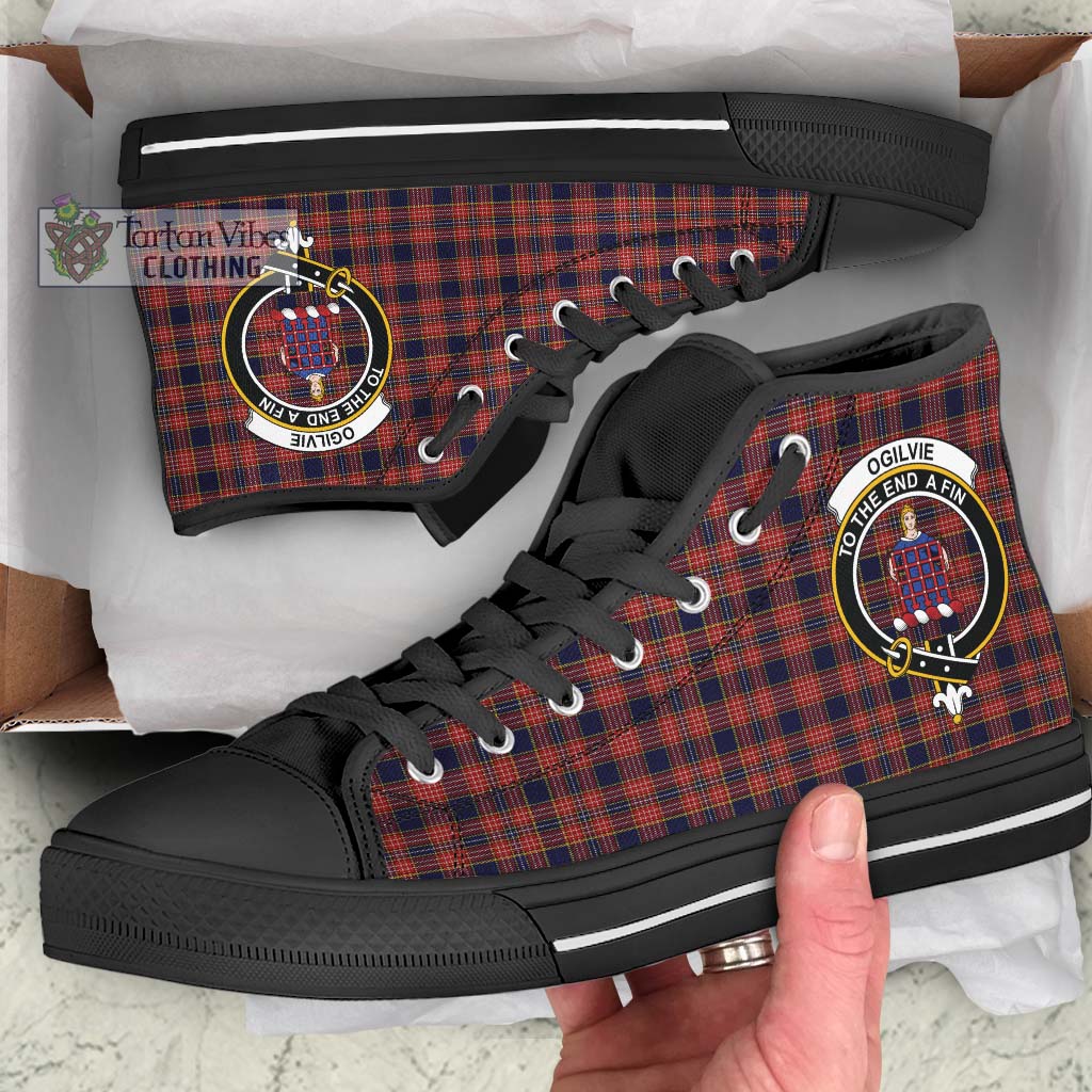 Tartan Vibes Clothing Ogilvie (Ogilvy) Tartan High Top Shoes with Family Crest