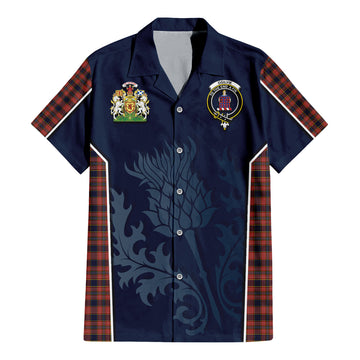 Ogilvie (Ogilvy) Tartan Short Sleeve Button Up Shirt with Family Crest and Scottish Thistle Vibes Sport Style