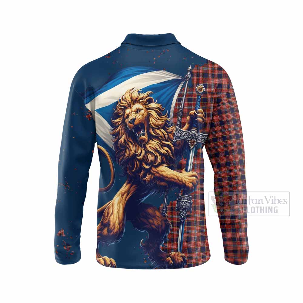 Tartan Vibes Clothing Ogilvie (Ogilvy) Tartan Family Crest Long Sleeve Polo Shirt with Scottish Majestic Lion