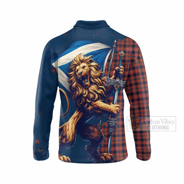 Ogilvie (Ogilvy) Tartan Family Crest Long Sleeve Polo Shirt with Scottish Majestic Lion