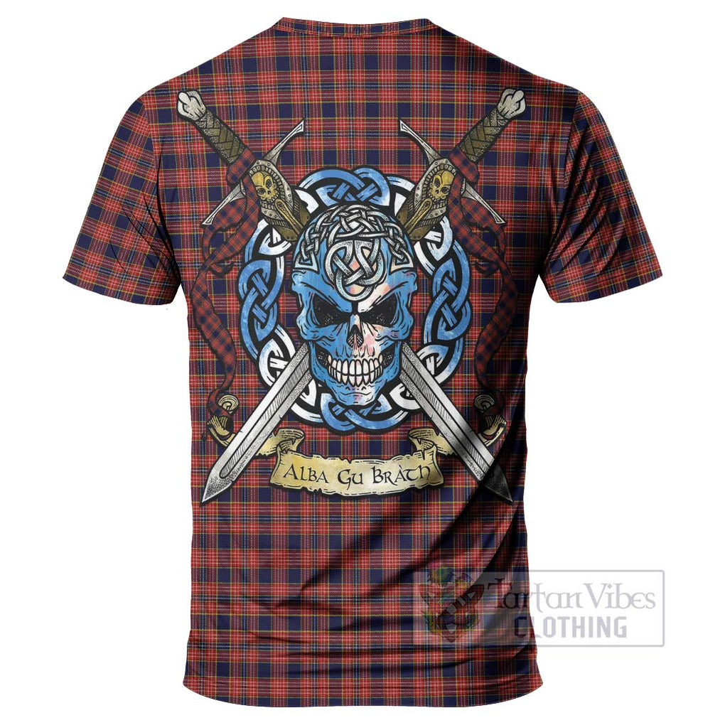 Tartan Vibes Clothing Ogilvie (Ogilvy) Tartan T-Shirt with Family Crest Celtic Skull Style