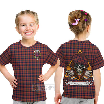 Ogilvie (Ogilvy) Tartan Kid T-Shirt with Family Crest and Bearded Skull Holding Bottles of Whiskey - Tartan Vibes Clothing