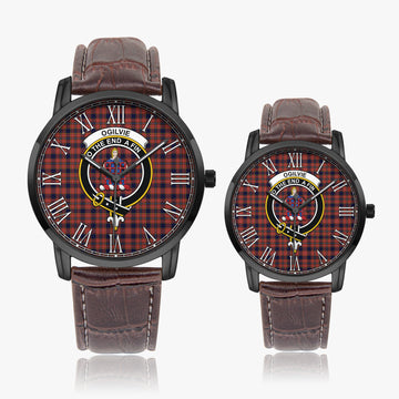 Ogilvie (Ogilvy) Tartan Family Crest Leather Strap Quartz Watch