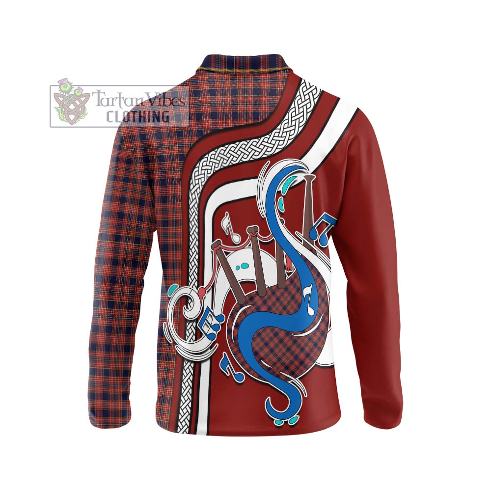 Tartan Vibes Clothing Ogilvie (Ogilvy) Tartan Long Sleeve Polo Shirt with Epic Bagpipe Style