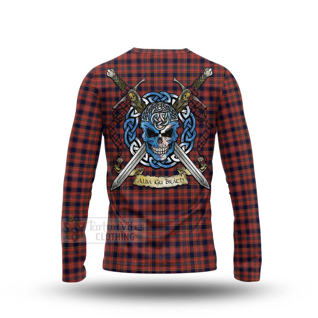 Tartan Vibes Clothing Ogilvie (Ogilvy) Tartan Long Sleeve T-Shirt with Family Crest Celtic Skull Style