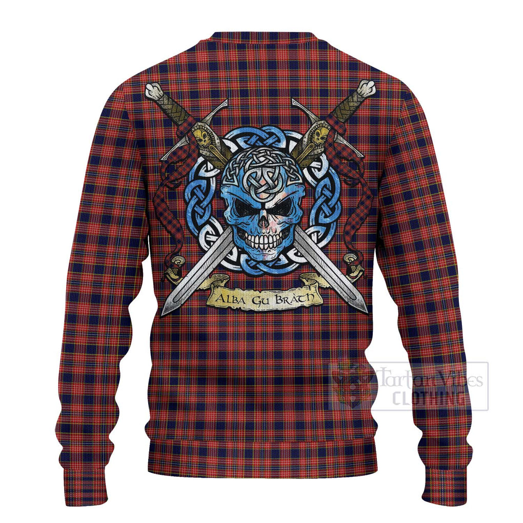 Tartan Vibes Clothing Ogilvie (Ogilvy) Tartan Knitted Sweater with Family Crest Celtic Skull Style