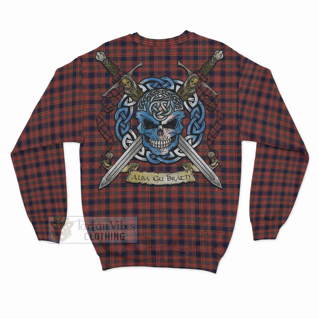 Tartan Vibes Clothing Ogilvie (Ogilvy) Tartan Sweatshirt with Family Crest Celtic Skull Style