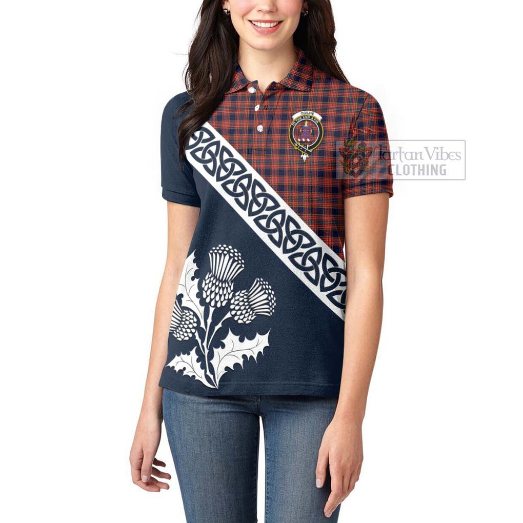 Tartan Vibes Clothing Ogilvie (Ogilvy) Tartan Women's Polo Shirt Featuring Thistle and Scotland Map