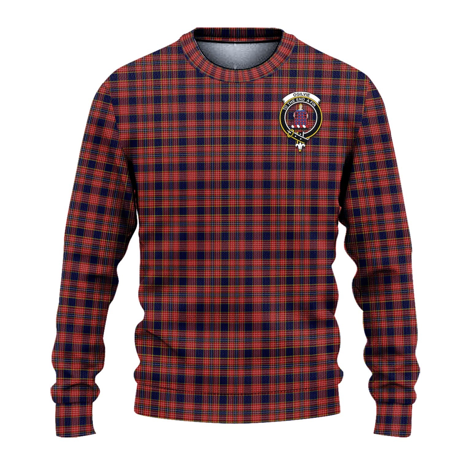 Ogilvie (Ogilvy) Tartan Knitted Sweater with Family Crest - Tartanvibesclothing