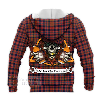 Ogilvie (Ogilvy) Tartan Knitted Hoodie with Family Crest and Bearded Skull Holding Bottles of Whiskey